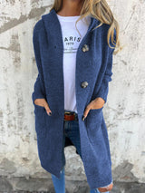 Knitted Long Women's Cardigan with Hood - Liv