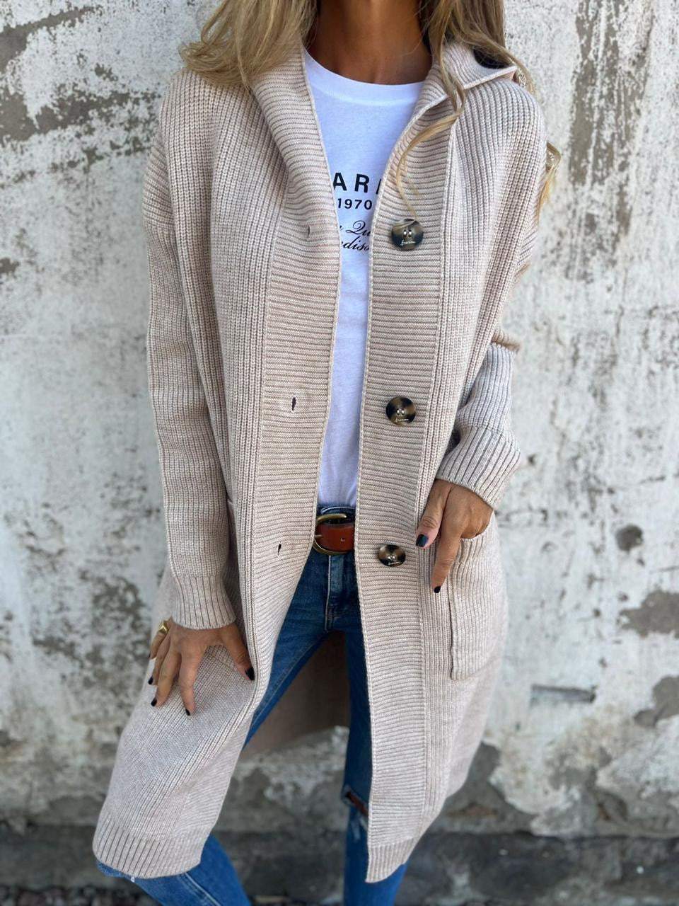 Knitted Long Women's Cardigan with Hood - Liv