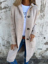 Knitted Long Women's Cardigan with Hood - Liv