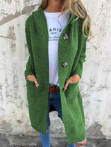Knitted Long Women's Cardigan with Hood - Liv