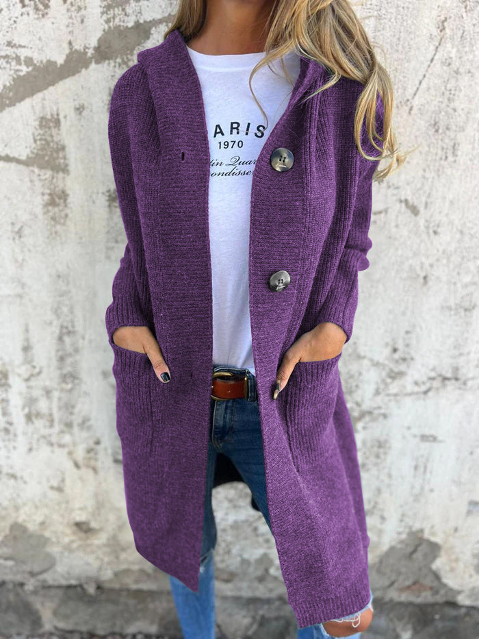 Knitted Long Women's Cardigan with Hood - Liv