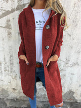 Knitted Long Women's Cardigan with Hood - Liv