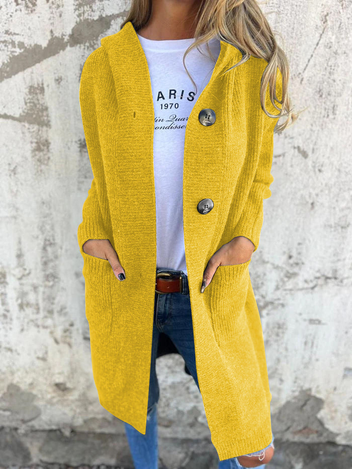 Knitted Long Women's Cardigan with Hood - Liv