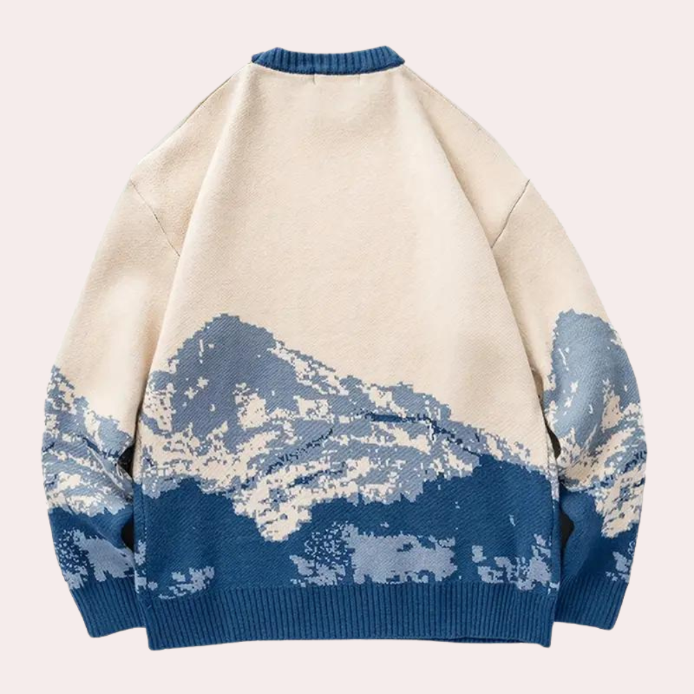 Knitted Mens Sweater with Mountain Pattern - Nordin