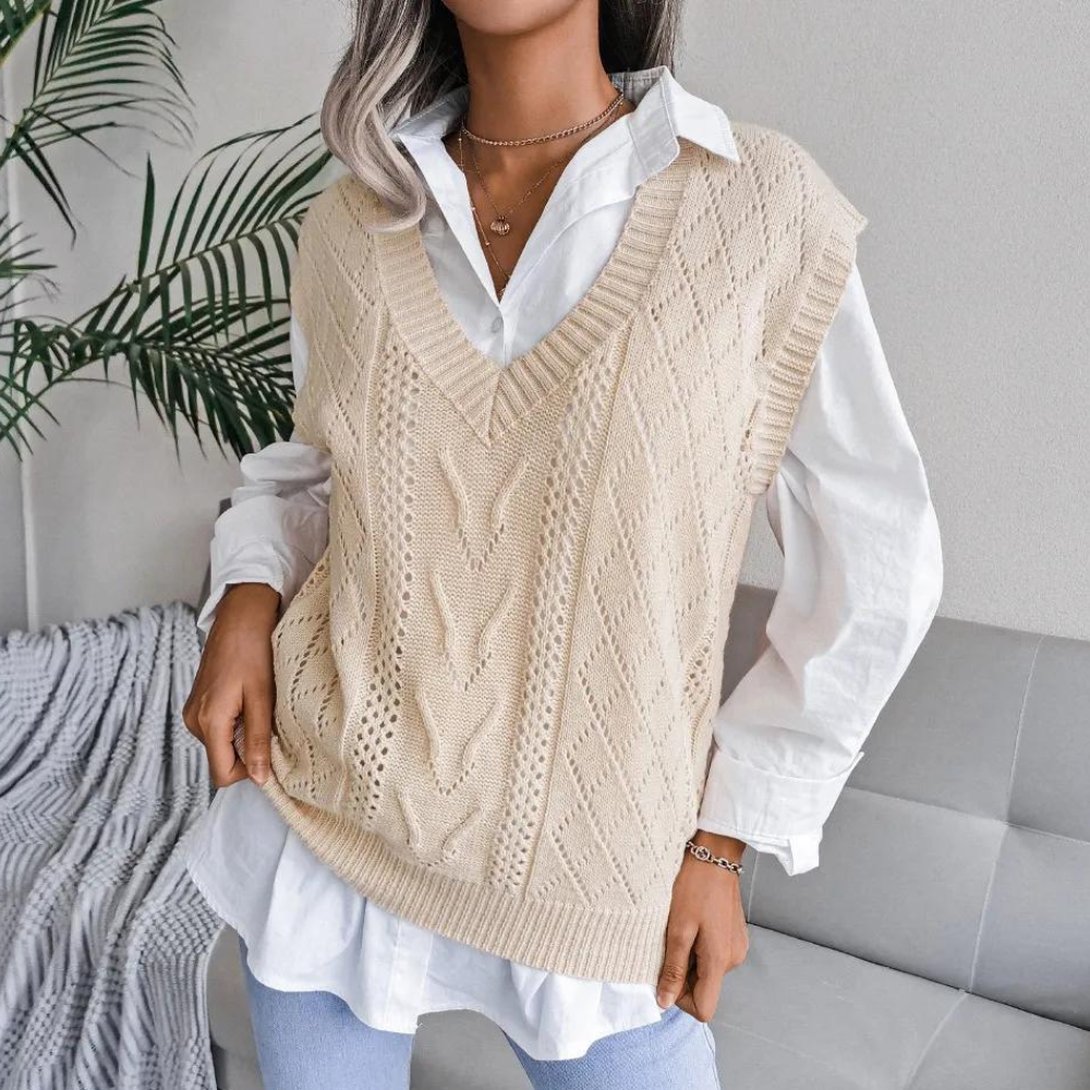 Knitted Sweater Vest with V-Neck for Women - Isabelle