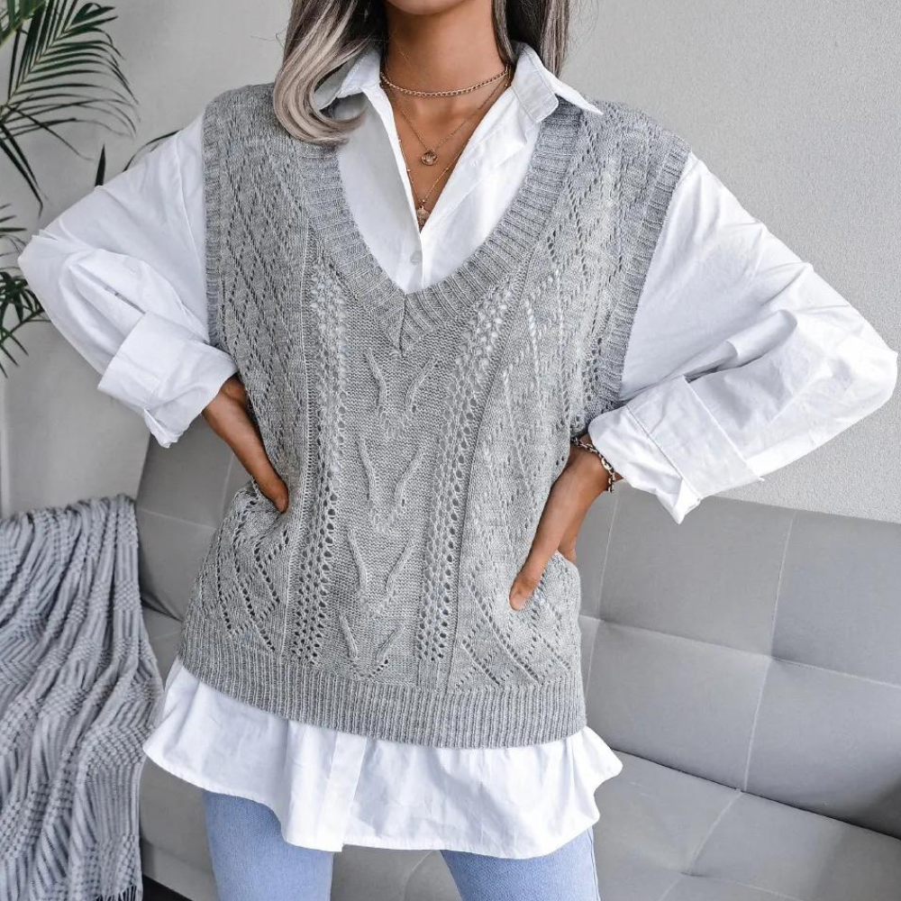 Knitted Sweater Vest with V-Neck for Women - Isabelle