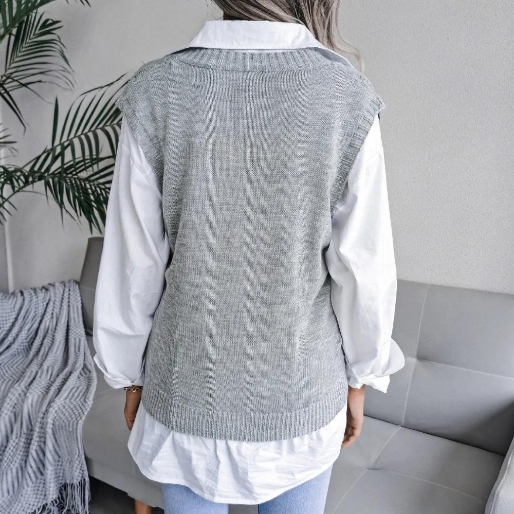 Knitted Sweater Vest with V-Neck for Women - Isabelle