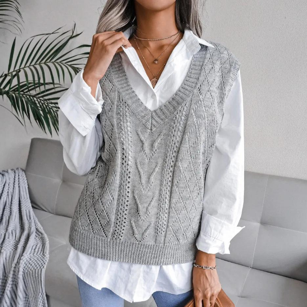 Knitted Sweater Vest with V-Neck for Women - Isabelle