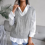Knitted Sweater Vest with V-Neck for Women - Isabelle