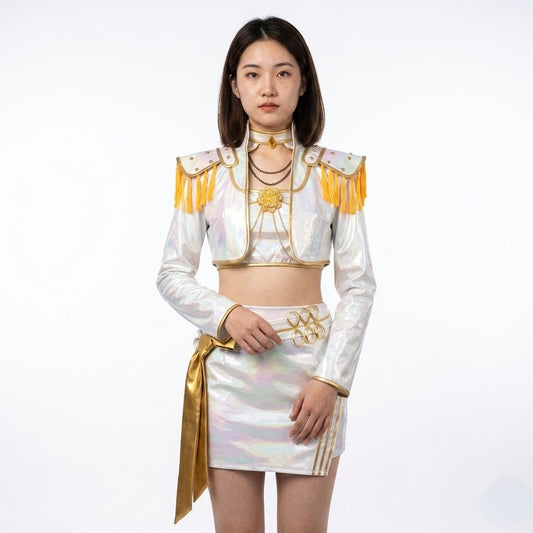 Kpop Cosplay Costume – Halloween Stage Outfit, Reflective Shimmer & Matching Set