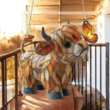Highland Cow Suncatcher – Stained-Glass Style, Hanging Chain & 3 Sizes