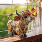 Highland Cow Suncatcher – Stained-Glass Style, Hanging Chain & 3 Sizes