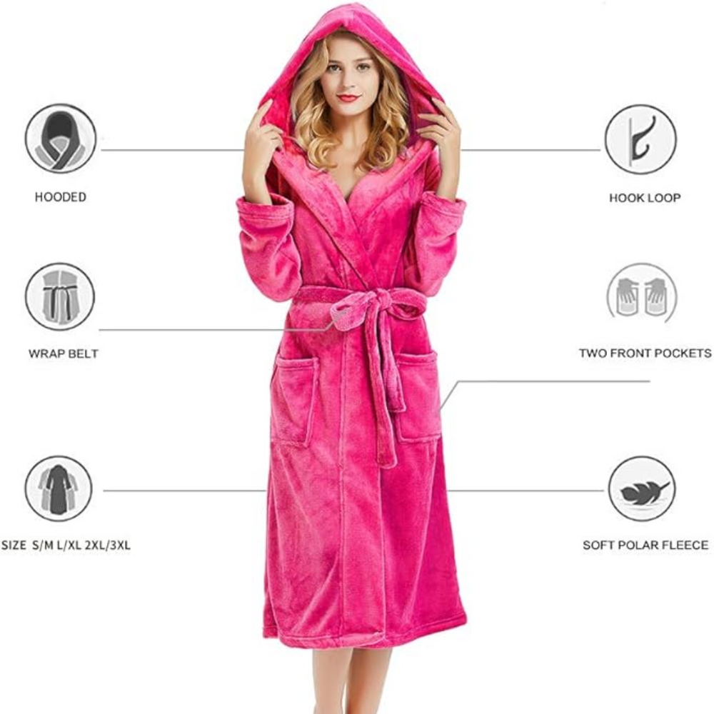 Vivianne Ladies Hooded Fleece Bathrobe - Soft, Cozy, and Stylish Women's Loungewear