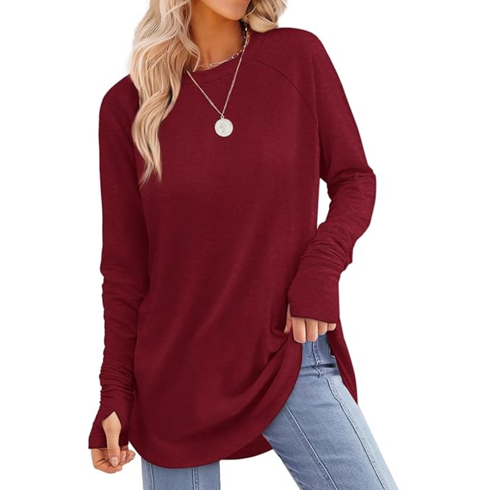 Tamari Women's Long Sleeve Tunic Top with Thumbholes - Stylish & Comfortable Casual Wear