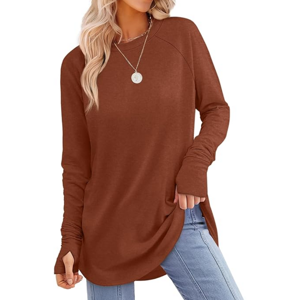 Tamari Women's Long Sleeve Tunic Top with Thumbholes - Stylish & Comfortable Casual Wear