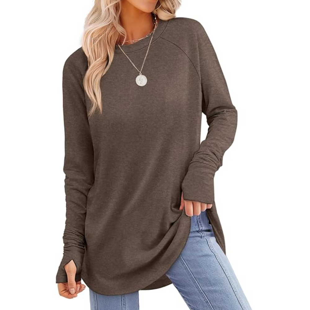Tamari Women's Long Sleeve Tunic Top with Thumbholes - Stylish & Comfortable Casual Wear