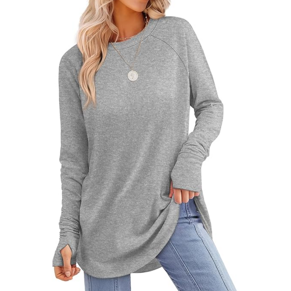 Tamari Women's Long Sleeve Tunic Top with Thumbholes - Stylish & Comfortable Casual Wear