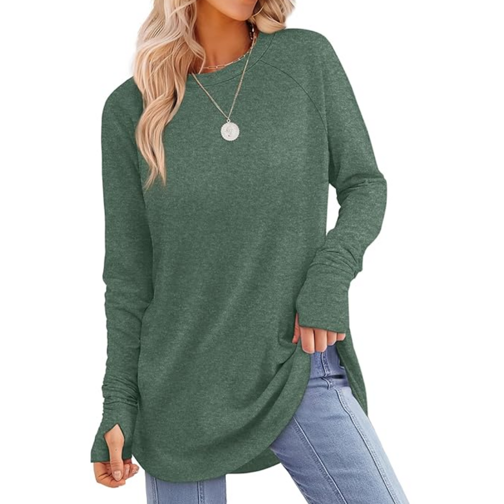 Tamari Women's Long Sleeve Tunic Top with Thumbholes - Stylish & Comfortable Casual Wear