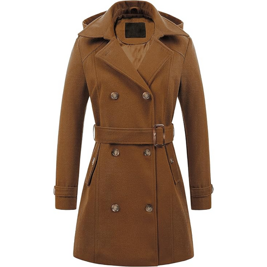 Women's Nina Padded Winter Trench Coat with Hood - Stylish & Warm Outerwear for Cold Weather