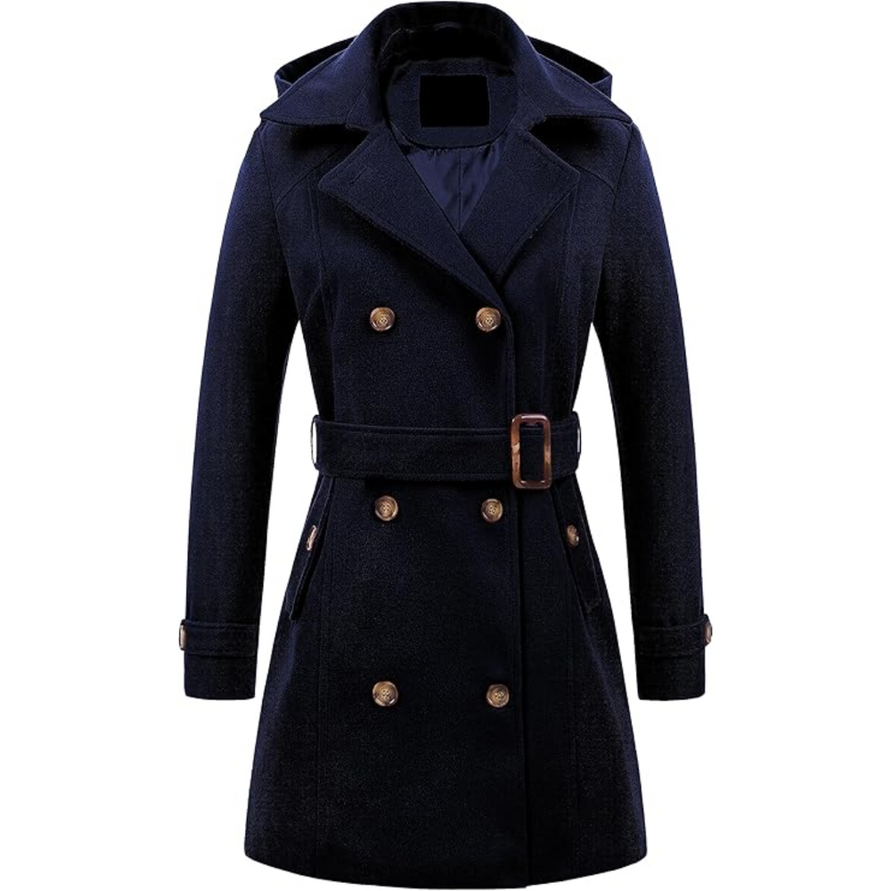 Women's Nina Padded Winter Trench Coat with Hood - Stylish & Warm Outerwear for Cold Weather