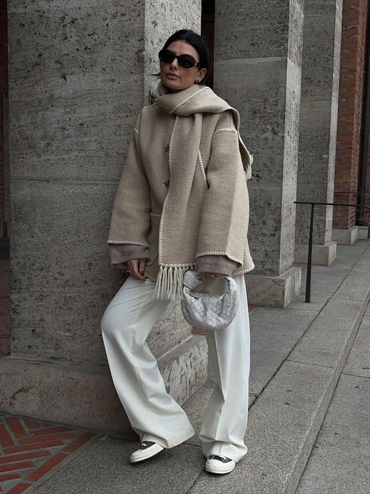 Ladies' Winter Coat with Scarf - Celeste