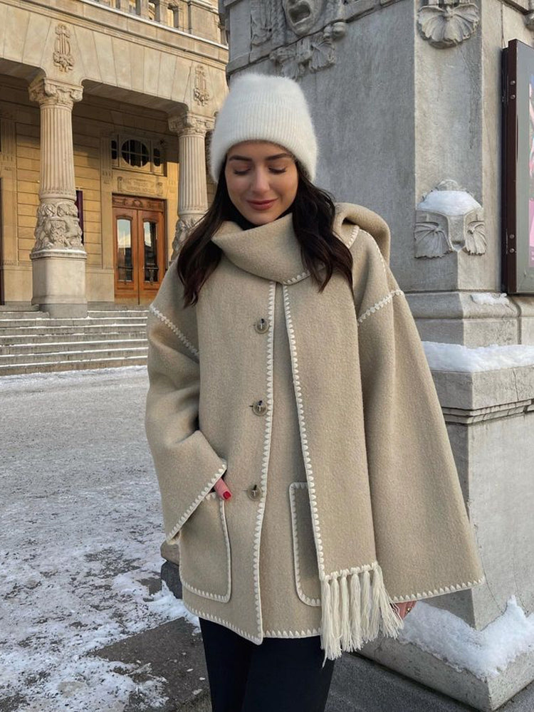Ladies' Winter Coat with Scarf - Celeste