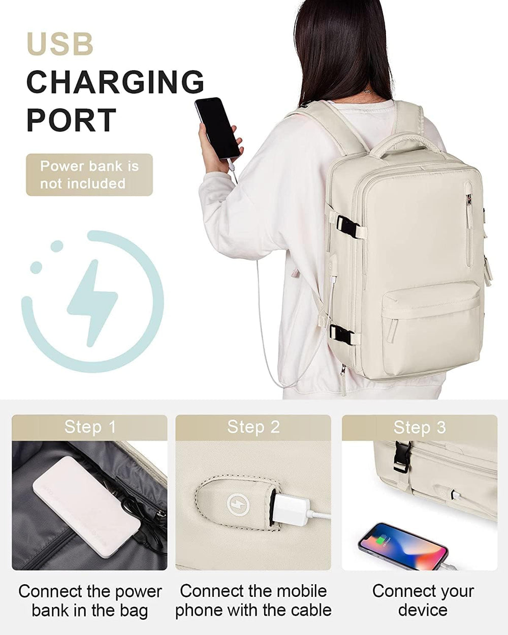 40L Waterproof Travel Backpack with Shoe Compartment & USB Charging Port - Fits 14" Laptop (35.56 cm) - Ideal for Hiking, Camping, and Daily Use