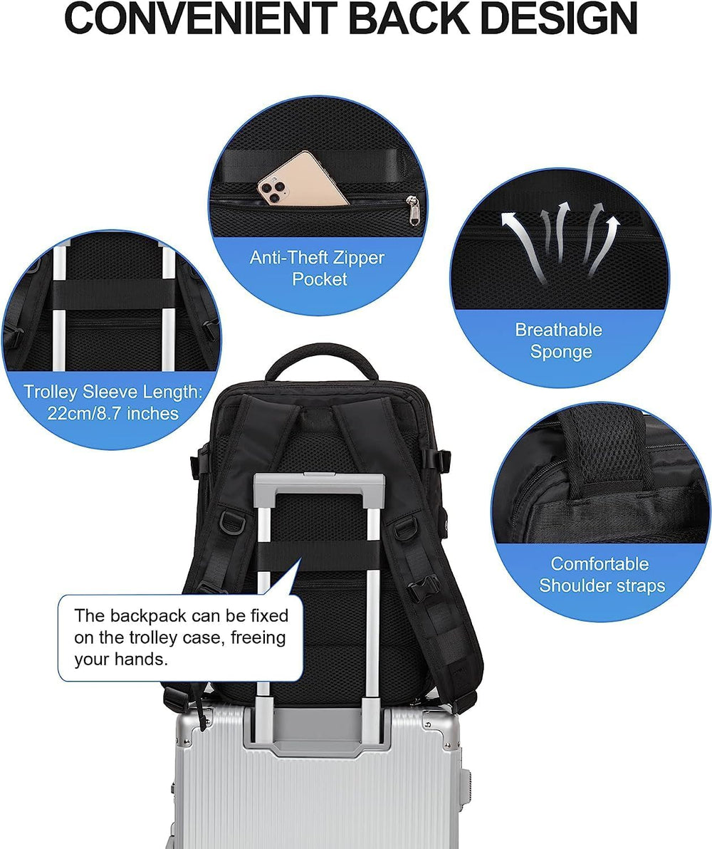 Waterproof Travel Backpack with Shoe Compartment & USB Charging Port - Fits 14" Laptop (35.56 cm) - Ideal for Hiking, Camping & Daily Use
