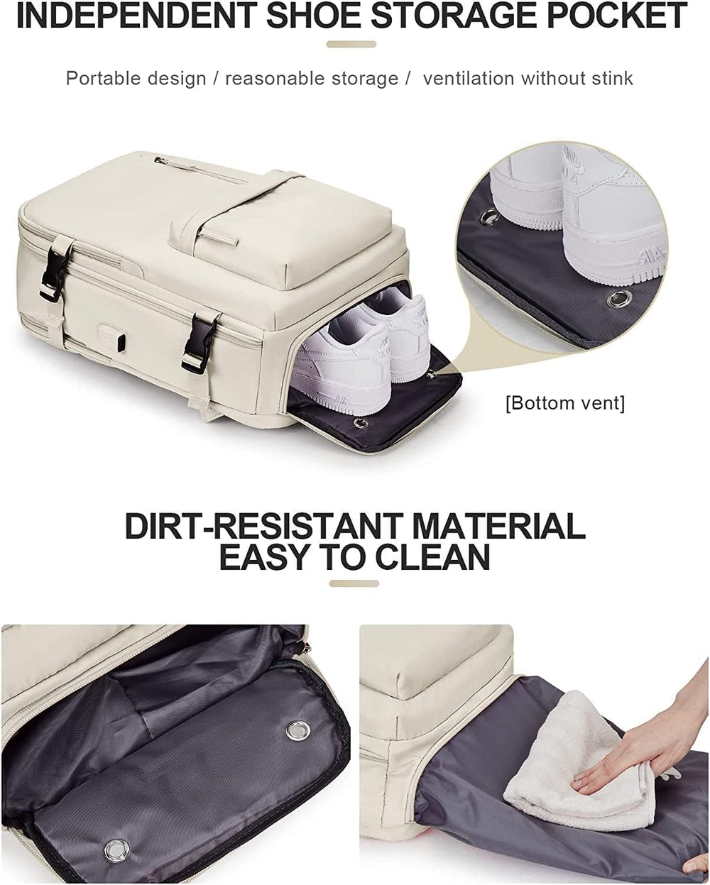 Waterproof Travel Backpack with Shoe Compartment & USB Charging Port - Fits 14" Laptop (35.56 cm) - Ideal for Hiking, Camping & Daily Use