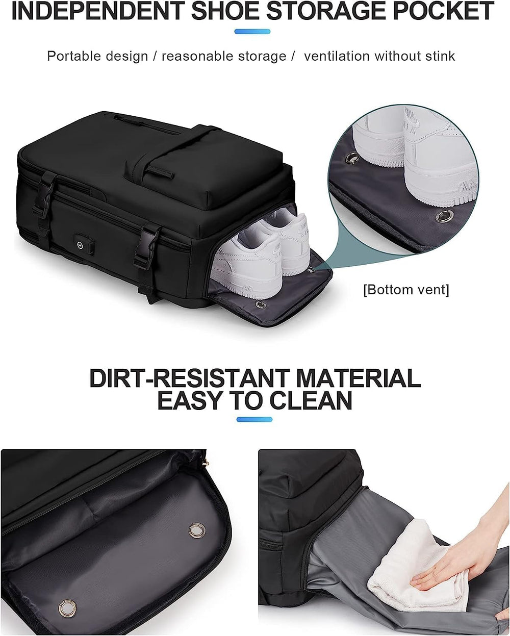 Waterproof Travel Backpack with Shoe Compartment & USB Charging Port - Fits 14" Laptop (35.56 cm) - Ideal for Hiking, Camping & Daily Use