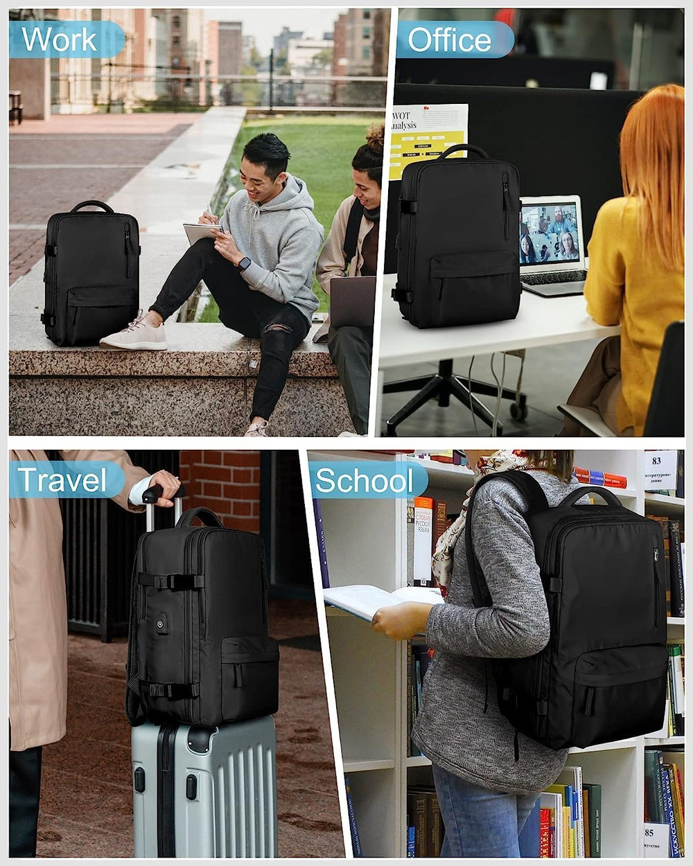 Waterproof Travel Backpack with Shoe Compartment & USB Charging Port - Fits 14" Laptop (35.56 cm) - Ideal for Hiking, Camping & Daily Use