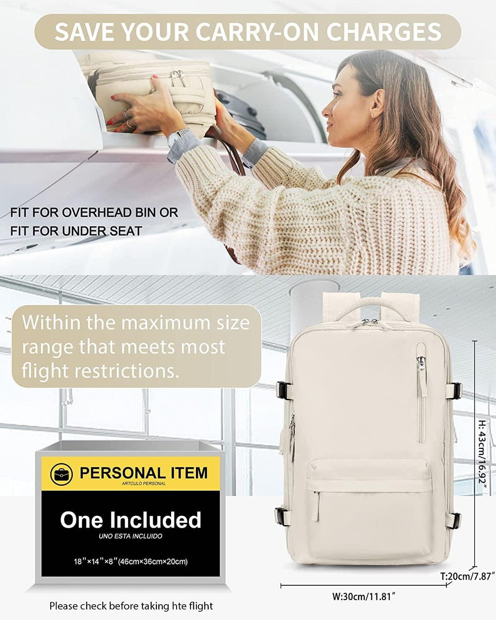 40L Waterproof Travel Backpack with Shoe Compartment & USB Charging Port - Fits 14" Laptop (35.56 cm) - Ideal for Hiking, Camping, and Daily Use