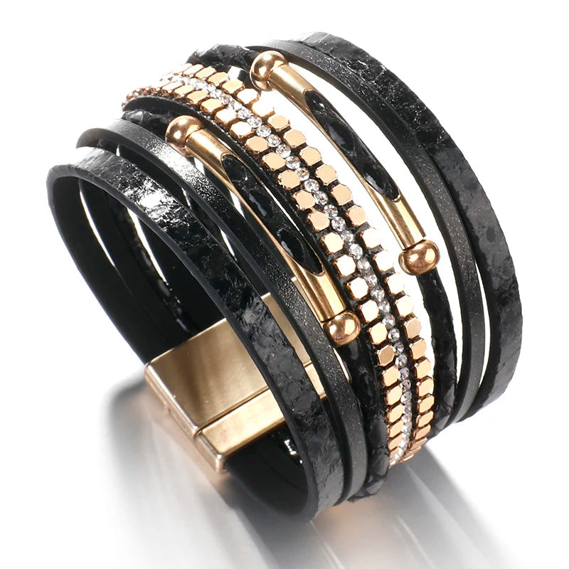 Elegant Layered Snake Leather Bracelet | Stylish Women's Jewelry