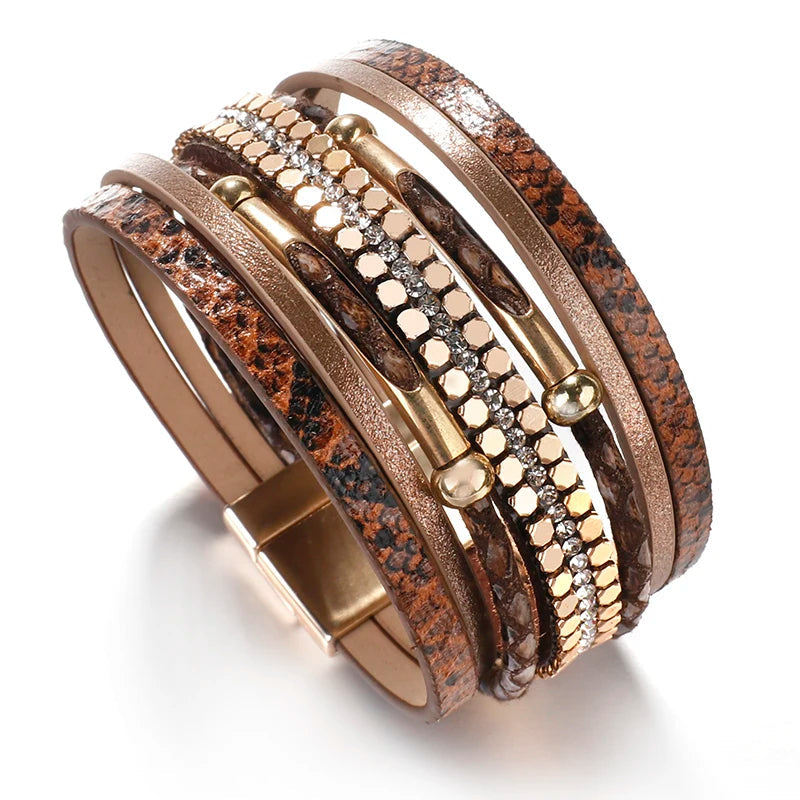 Elegant Layered Snake Leather Bracelet | Stylish Women's Jewelry