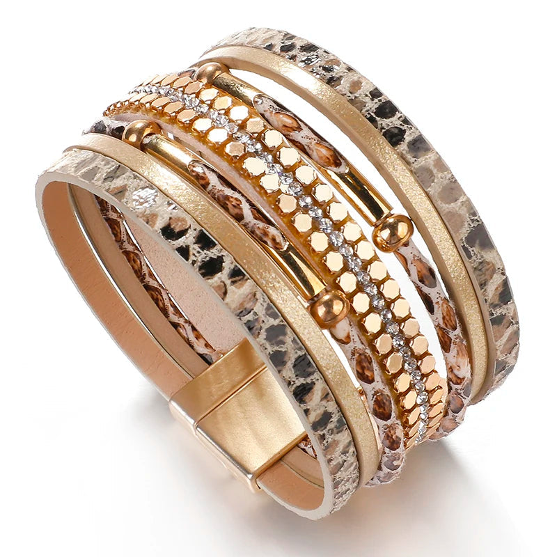 Elegant Layered Snake Leather Bracelet | Stylish Women's Jewelry