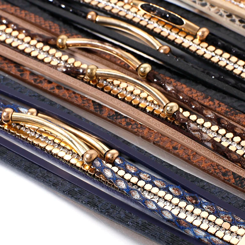 Elegant Layered Snake Leather Bracelet | Stylish Women's Jewelry