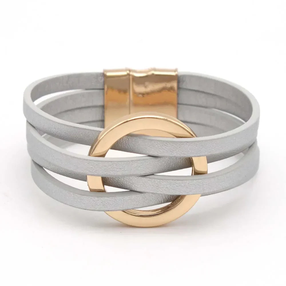 Trendy Layered Leather Wrap Bracelet | Multi-Strand Fashion Jewelry for Women