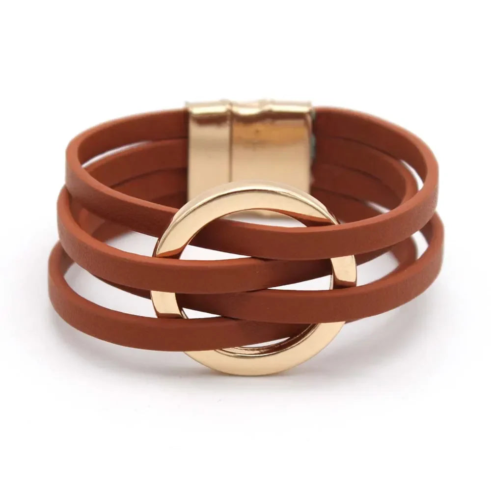 Trendy Layered Leather Wrap Bracelet | Multi-Strand Fashion Jewelry for Women