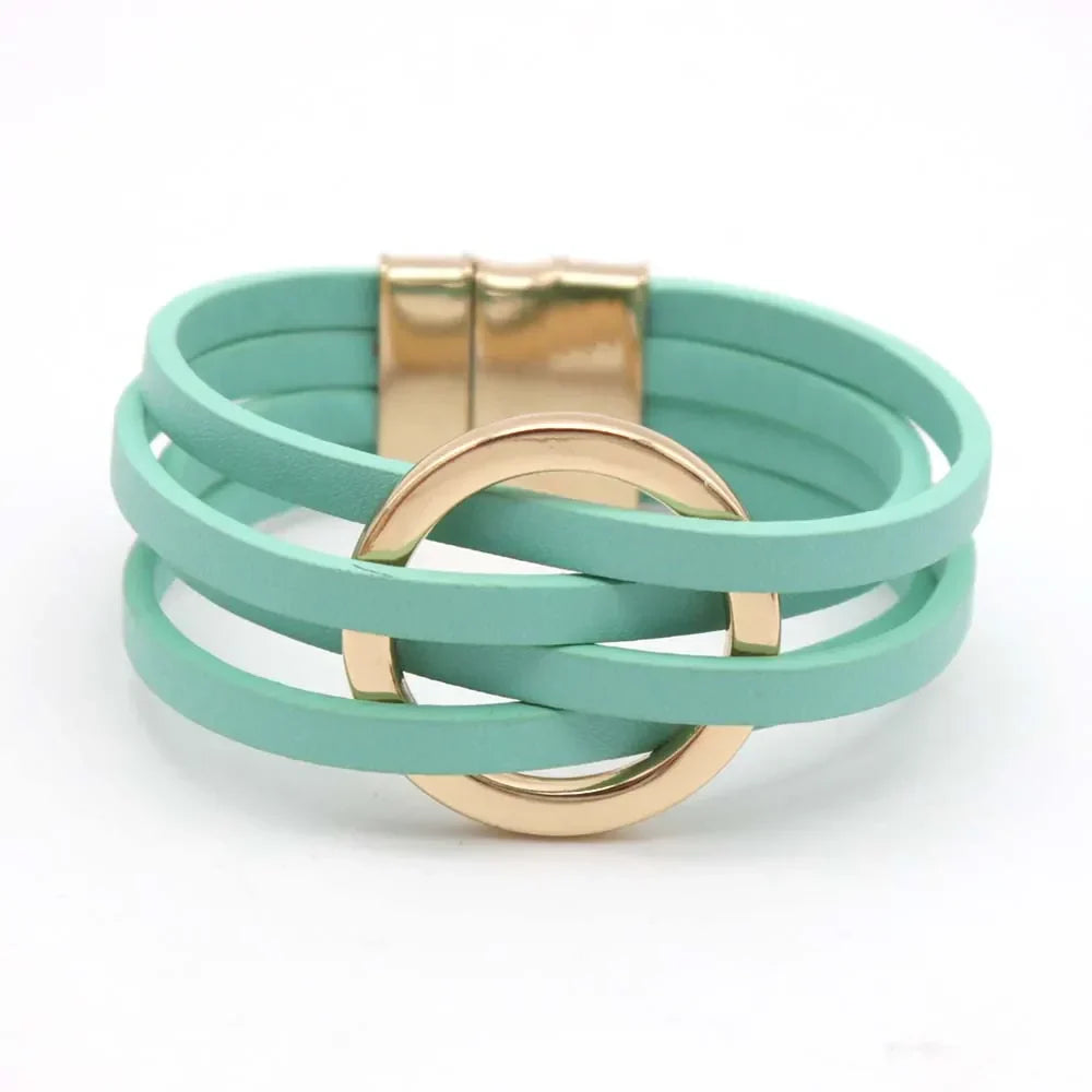 Trendy Layered Leather Wrap Bracelet | Multi-Strand Fashion Jewelry for Women