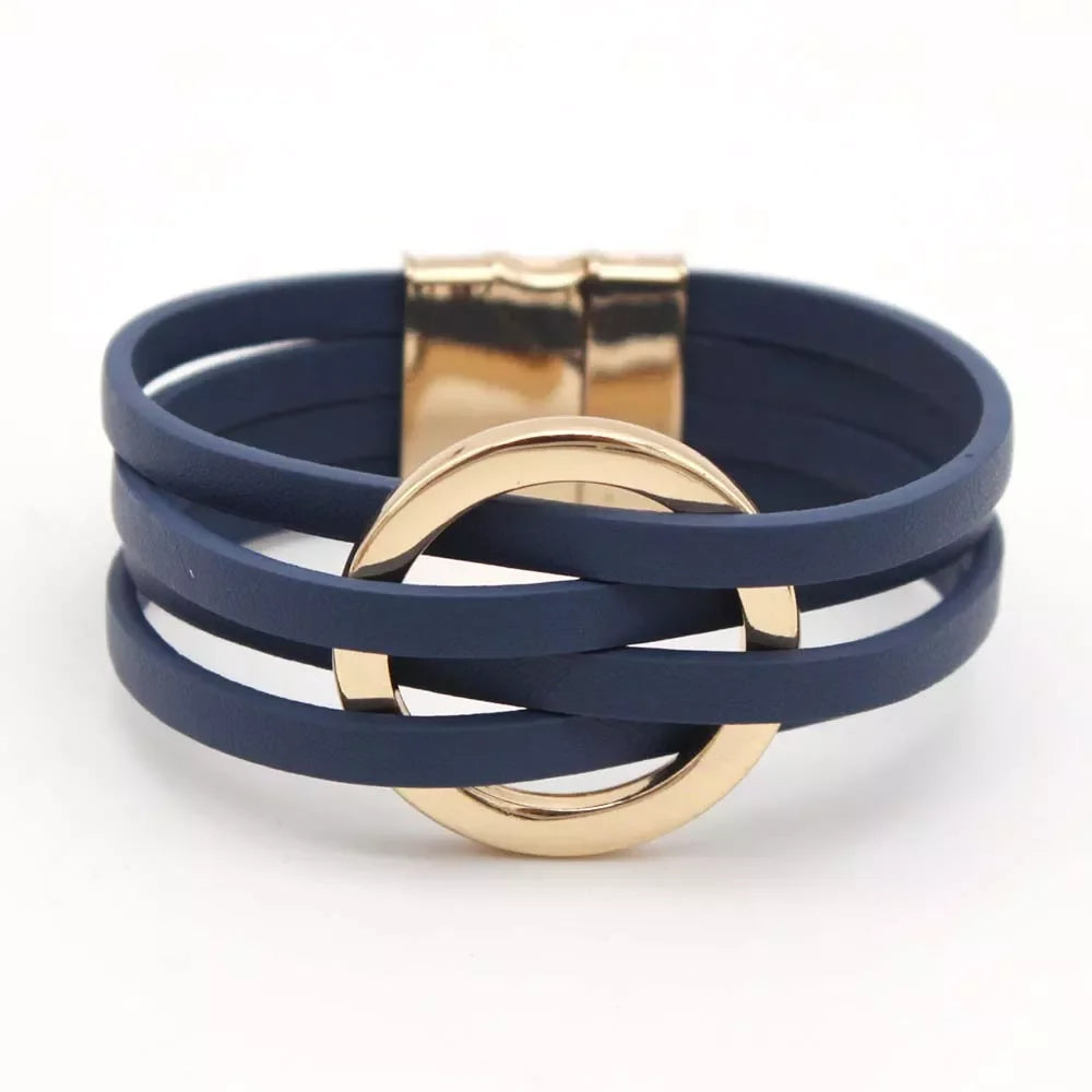 Trendy Layered Leather Wrap Bracelet | Multi-Strand Fashion Jewelry for Women