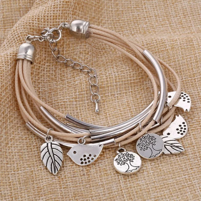 Elegant Layered Natural Leather Bracelet | Multi-Strand Women's Jewelry for Stylish Accessory Lovers
