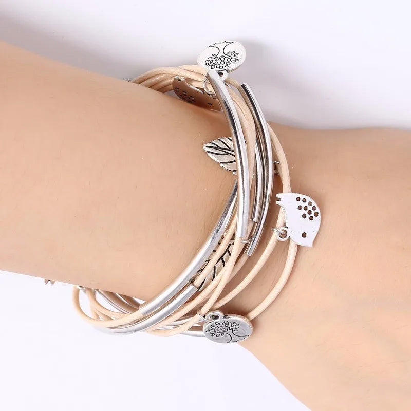 Elegant Layered Natural Leather Bracelet | Multi-Strand Women's Jewelry for Stylish Accessory Lovers