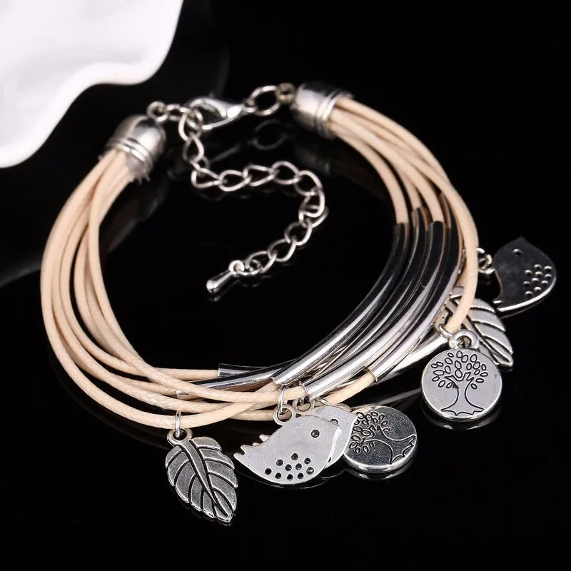 Elegant Layered Natural Leather Bracelet | Multi-Strand Women's Jewelry for Stylish Accessory Lovers