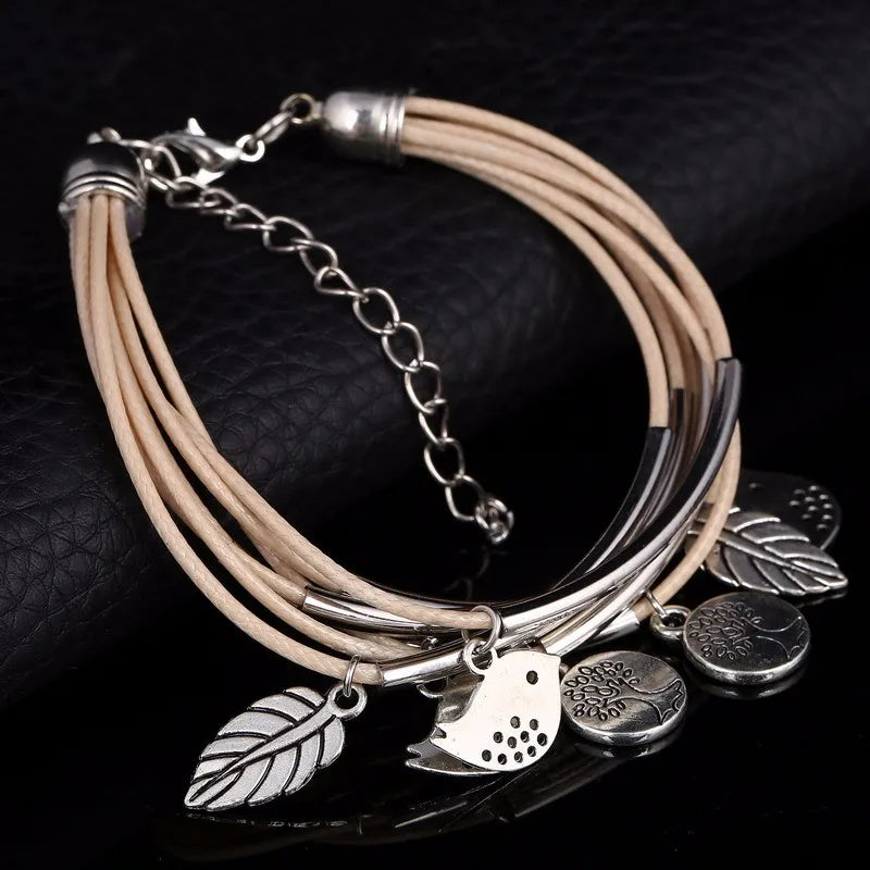 Elegant Layered Natural Leather Bracelet | Multi-Strand Women's Jewelry for Stylish Accessory Lovers