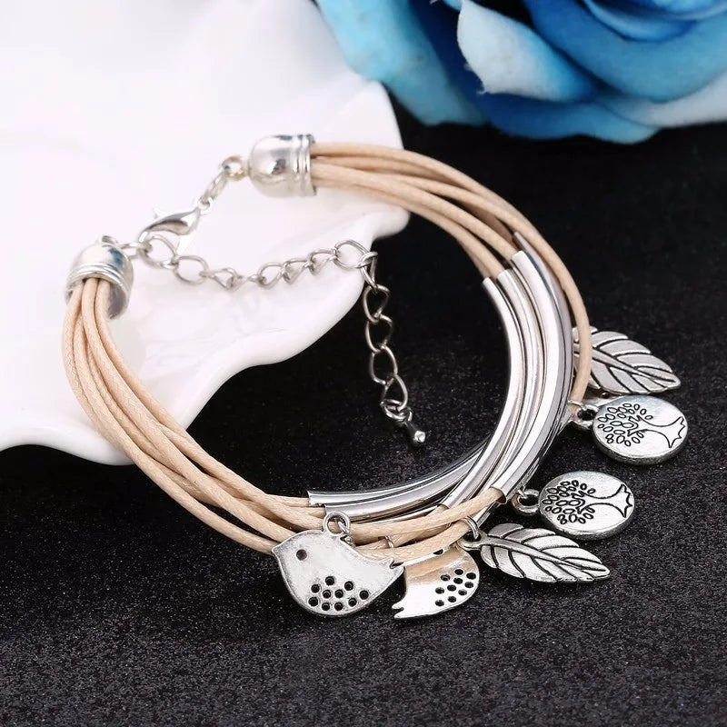 Elegant Layered Natural Leather Bracelet | Multi-Strand Women's Jewelry for Stylish Accessory Lovers