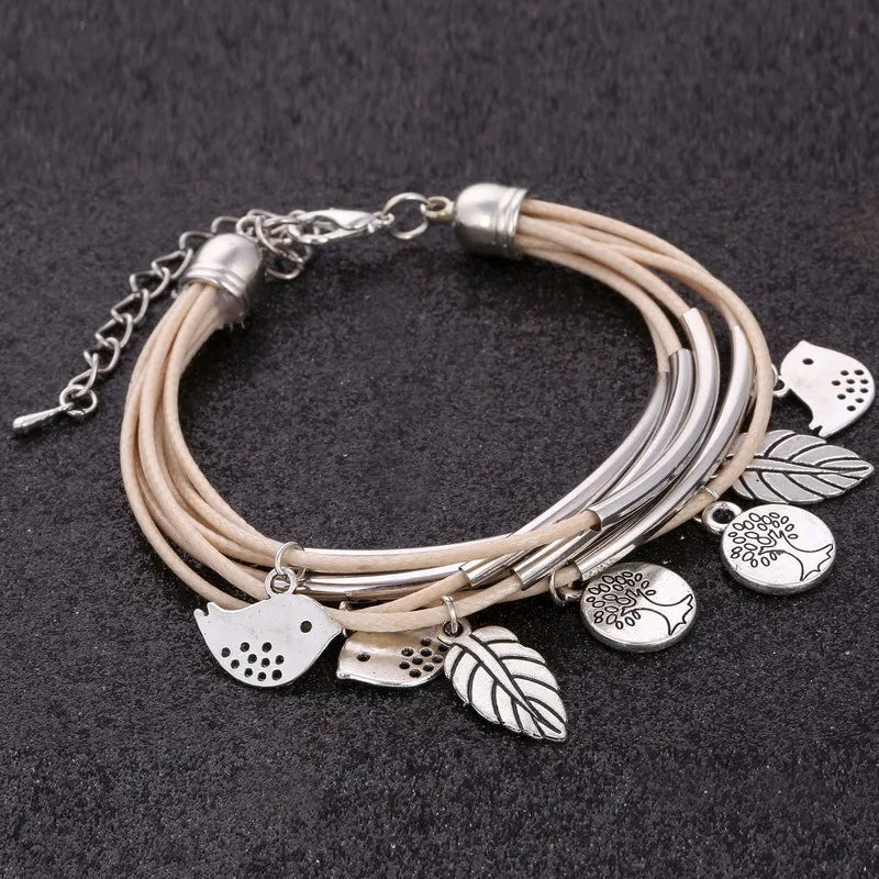 Elegant Layered Natural Leather Bracelet | Multi-Strand Women's Jewelry for Stylish Accessory Lovers