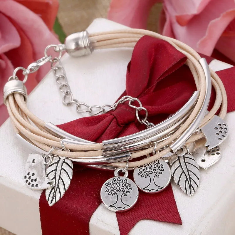 Elegant Layered Natural Leather Bracelet | Multi-Strand Women's Jewelry for Stylish Accessory Lovers