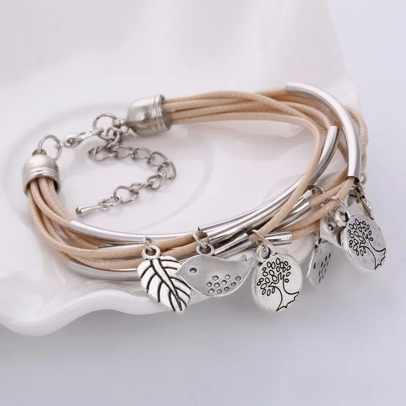 Elegant Layered Natural Leather Bracelet | Multi-Strand Women's Jewelry for Stylish Accessory Lovers