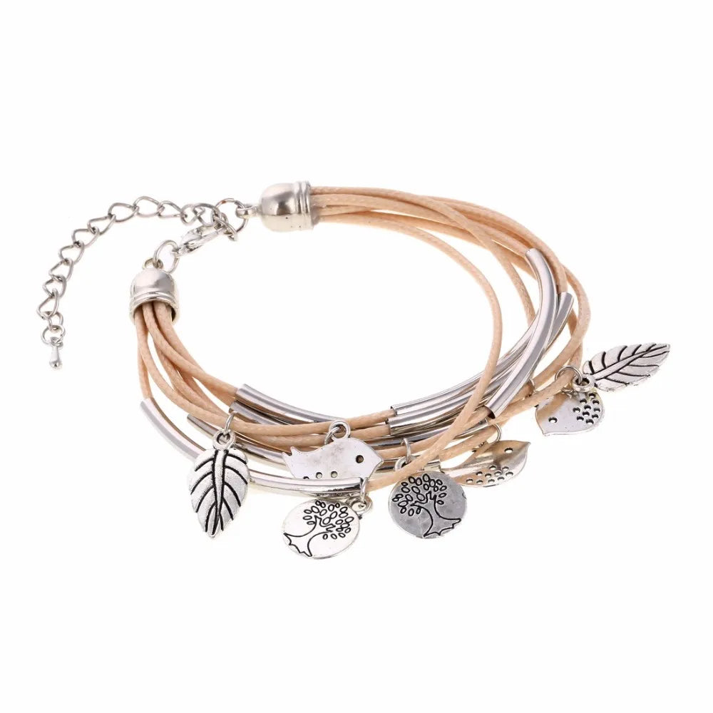 Elegant Layered Natural Leather Bracelet | Multi-Strand Women's Jewelry for Stylish Accessory Lovers