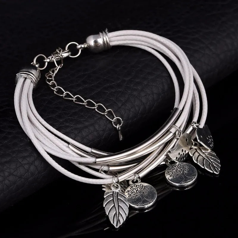 Elegant Layered Natural Leather Bracelet | Multi-Strand Women's Jewelry for Stylish Accessory Lovers